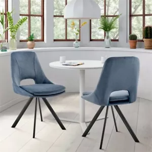 Armen Living Lexi 20" Velvet & Metal Dining Room Accent Chair in Blue/Black - Picture 1 of 9