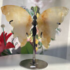147 g gel jaune naturel cristal fleur sculpté ailes papillon + support