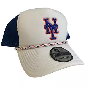 New Era New York Mets 9FORTY White/Blue Adjustable Trucker Cap Hat OSFM - Picture 1 of 11