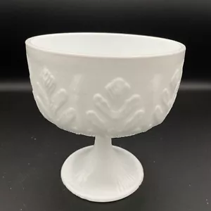 Composta piedistallo vetro latte vintage - 1978 FTD - piatto caramelle - motivo foglia rovere - Foto 1 di 6