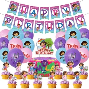 DORA Party Package Banner Balloon Decorations Cake/CUPCAKE Topper - Picture 1 of 5