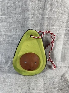 Avocado Christmas Ornament Handcrafted And Painted Ceramic Funny Face Food Decor - Picture 1 of 7