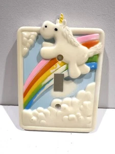 Vintage Plastic Unicorn Jumping Over Rainbow Light Switch Plate Cover Kids Room - Picture 1 of 2