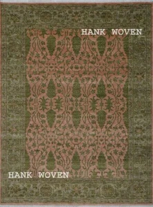 Hand-Knotted Antique Peach/Green 8x10 ft. Geometric Floral Living Room Area Rug - Picture 1 of 7