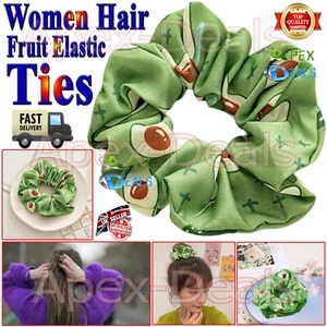 Avocado Fruit Printed Rope Tie Scrunchy Hair Band Women Elastic Ponytail Holder - Picture 1 of 11