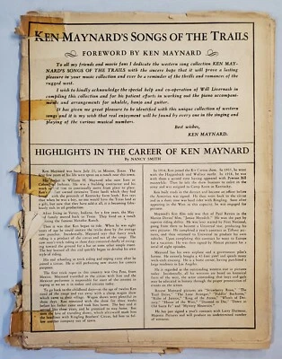 Cancionero e imágenes de Ken Maynard's Songs of the Trails antología de los años 30 sin portada Foto 1 de 4