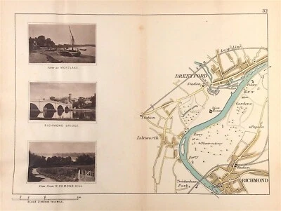 Mapa del río Támesis Brentford Isleworth Richmond por Henry Taunt 1885 Foto 1 de 3