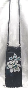 Bandolera años 80 Cache Flecos Floral Cuentas Negro Turquesa Blanco Correa 18" - Imagen 1 de 10