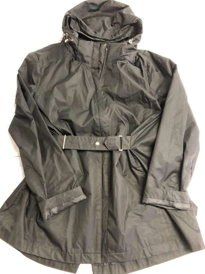 Chaqueta ZeroXposur para mujer 2XL negra con capucha y cinturón impermeable concha de poliéster S92050 Foto 1 de 4