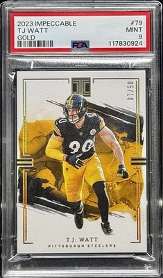 2023 Panini Impeccable Football #79 GOLD /10 TJ Watt PSA 9 Mint Steelers Pop 1 - Image 1 of 3