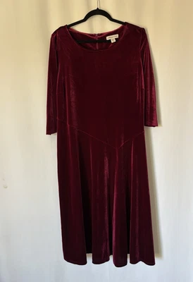 Vestido Coldwater Creek XL Pequeño Rojo Aline Midi Borgoña Rojo Terciopelo Foto 1 de 4