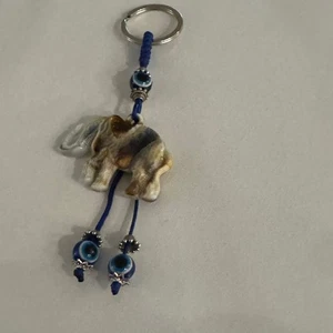 Lucky Elephant Evil Eye Keychain Blue Hamsa Charm Tassel Bag Accessory - Picture 1 of 10