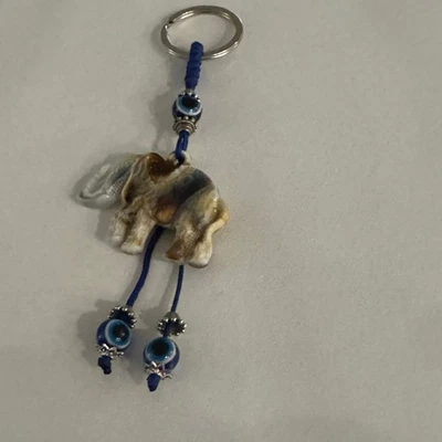 Lucky Elephant Evil Eye Keychain Blue Hamsa Charm Tassel Bag Accessory - Image 1 of 4