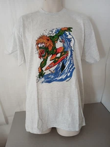 Monster Surfer Cartoon Light Gray Large T-shirt - Picture 1 of 4
