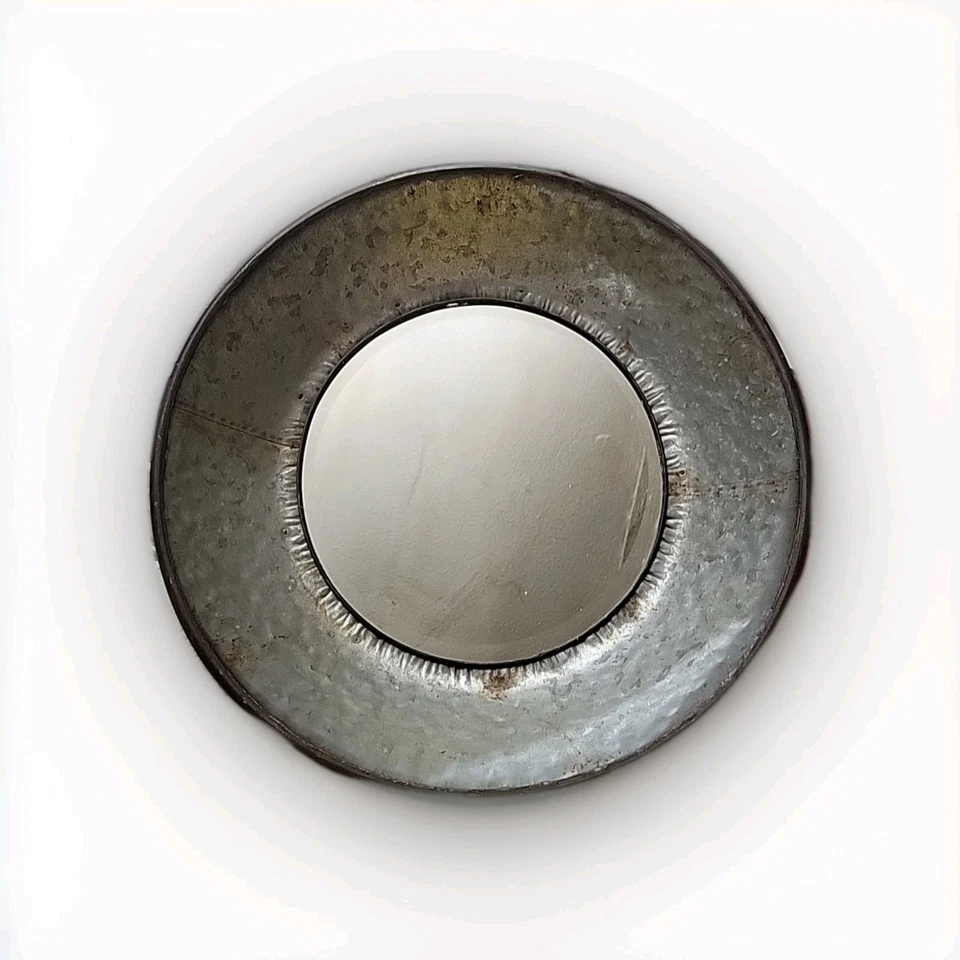 Galvanized Rustic Look Round Mirror KM120119 Natural Home 19x19 In - Image 1 of 2