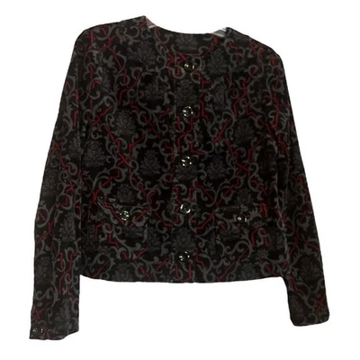 Jaqueta Charter Club de Veludo Feminina Preta Vermelha Floral Escura Aveludada Botão para Cima - Imagem 1 de 4