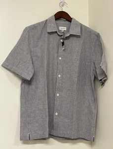 CLUB MONACO Standard Fit Short Sleeve Striped Shirt Linen Blend Size M - Picture 1 of 8