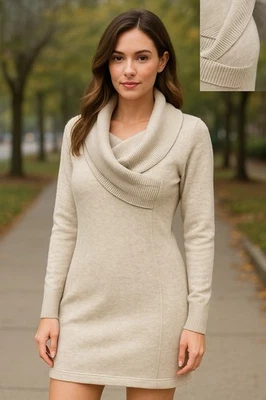 Vestido suéter Athleta para mujer cuello capucha mediano manga larga algodón orgánico Foto 1 de 4