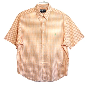 Vintage Ralph Lauren Hemd Herren XLT orange weiß Gingham Karo klassische Passform Knopfleiste - Bild 1 von 10