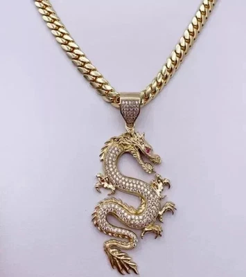 Dragon Charm 2.00Ct Round Cut Moissanite Pendant 14K Yellow Gold Plated Silver - Image 1 of 4