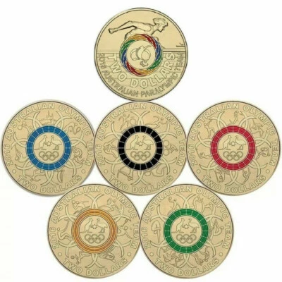 2016 $2 DOLLAR X 6 - *RIO OLYMPICS & PARA OLYMPICS* - ALL COLOURED COINS - UNC  - image 1 of 2