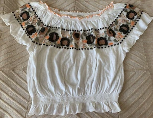 Free People Top Floral White 100% Cotton Embroidery Off Shoulder (true Size L) - Picture 1 of 12