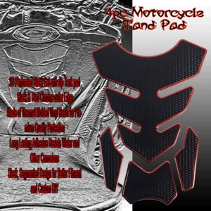 RED CHROME & BLACK MOTORCYCLE TANK PAD PROTECTOR GAS TANK - Foto 1 di 3