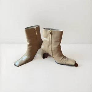 Enzo Angiolini Size 6.5 Tan Leather Heeled Square Toe Ankle Boots - Picture 1 of 10