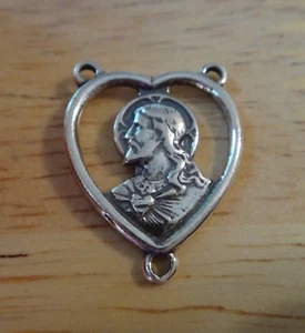 16x24mm Cut Out Sacred Heart Rosary Center w/ Jesus Christ Sterling Silver Charm - Picture 1 of 3