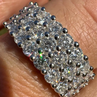 MOISSANITE Real 925 Silver Hip Hop Iced Honeycomb Set Eternity Band 13mm Ring - Image 1 of 4