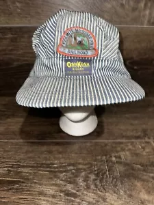 VTG OshKosh B’Gosh Hat Cap Railroad Engineer Yosemite Striped Blue SnapBack USA - Picture 1 of 8