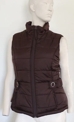 Woman KC Collections PUFFER JACKET VEST Size S Full Zipper Pockets w/zip Brown - Image 1 of 4
