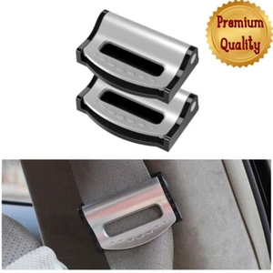 FOR CAR SEAT BELT STRAP ADJUSTER CLIP TO MAKE TRAVEL COMFORT SILVER x2 - Picture 1 of 7