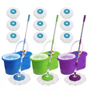 Secchio scopa pavimento secco testa girevole 360° Easy Spin + 3 x testa microfibra filatura - Foto 1 di 16
