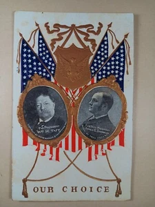 Wm. Postal de campaña política en relieve de H. Taft & Sherman NUESTRA ELECCIÓN 1908 banderas - Imagen 1 de 3