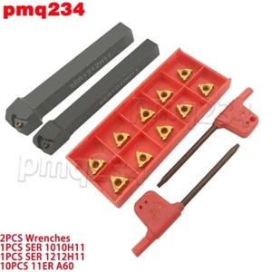 2PCS SER1010H11+SER1212H11 Lathe Thread Turning Tool Holder+10pc 11ER A60 Insert - Picture 1 of 7