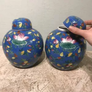 2er Set Dosen / Ingwertopf Bojan Ingwergefäß Porzellan China Asien Türkis Blumen - Bild 1 von 12