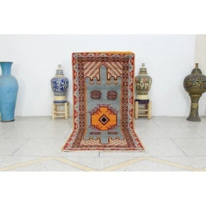 Vintage Moroccan Area Rug Geometric Handmade Berber Colorful Kilim wool Carpet - Picture 1 of 11