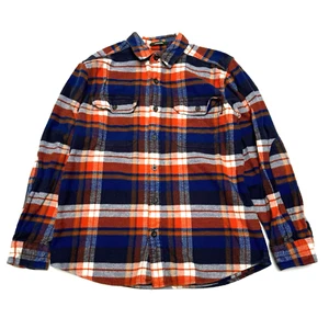 De Colección Woolrich Para Hombre Mediano Oxbow Curvo Peso Pesado Franela Azul Naranja - Imagen 1 de 13