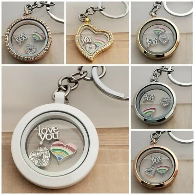 Rainbow Living Memory Locket Floating Charms on Keyring / Keychain - Image 1 of 2