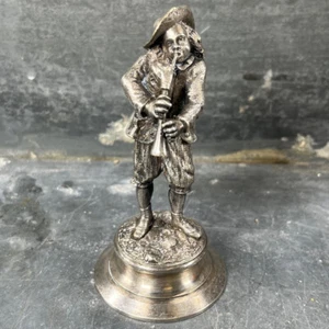 Statuette en bronze argenté. Musicien joueur de Cornemuse signé ROCHE. XIXème - Bild 1 von 11
