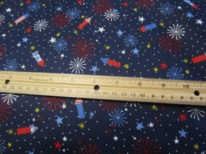 Blauer patriotischer/Fourth Of July Feuerwerk/Glitzer Baumwollstoff BTY - Bild 1 von 1