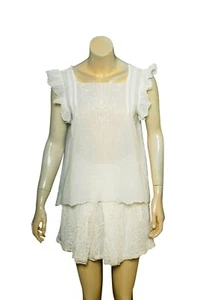 Doen Top S 6 Women's Casual Embroidered Ruffle Sleeves Sheer Blouse NEW 36814 - Picture 1 of 4
