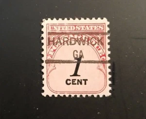 SCOTT # - ONE CENT POSTAGE DUE PRCANC ELED HARDWWICK , GA. STAMP - F / VF - Picture 1 of 2