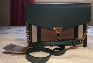 Burberry Small Macken House Check Derby Leather Cross Body Bag in Vintage Green - Picture 1 of 14