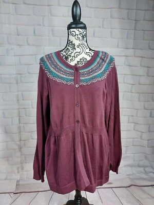 Daisy Fuentes womens button front long sleeve plus size 1x sweater geo print b30 - Image 1 of 4