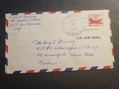 Destroyer USS JARVIS DD-799 Naval Cover 1958 to USCGC ANDROSCOGGIN WPG-68 - Image 1 of 2