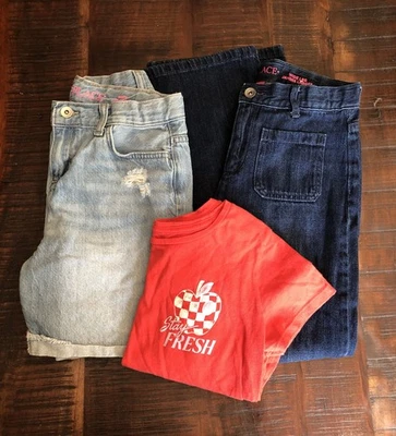 TCP Childrens Place Wide Leg Jeans Midi Shorts OLD NAVY Shirt Lot 10 12 14 Girls - Image 1 of 4