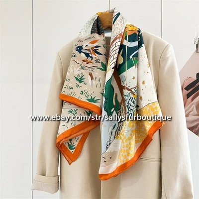 Sallys 100% Seda Envolvente Mantón Bandana Mantón Animales Estampado Cuadrado Bufanda 43" Naranja Foto 1 de 4