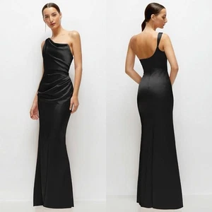 AFTER SIX Nisha Maxikleid mit Rüschen Größe 18 Satin schwarz eine Schulter formelle Veranstaltung - Bild 1 von 11